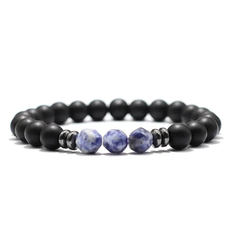 Men's Beaded Stone Bracelet Natural Black Onyx Tiger Eye Sodalite Irregular Beads Unisex Jewelry - Simples Market