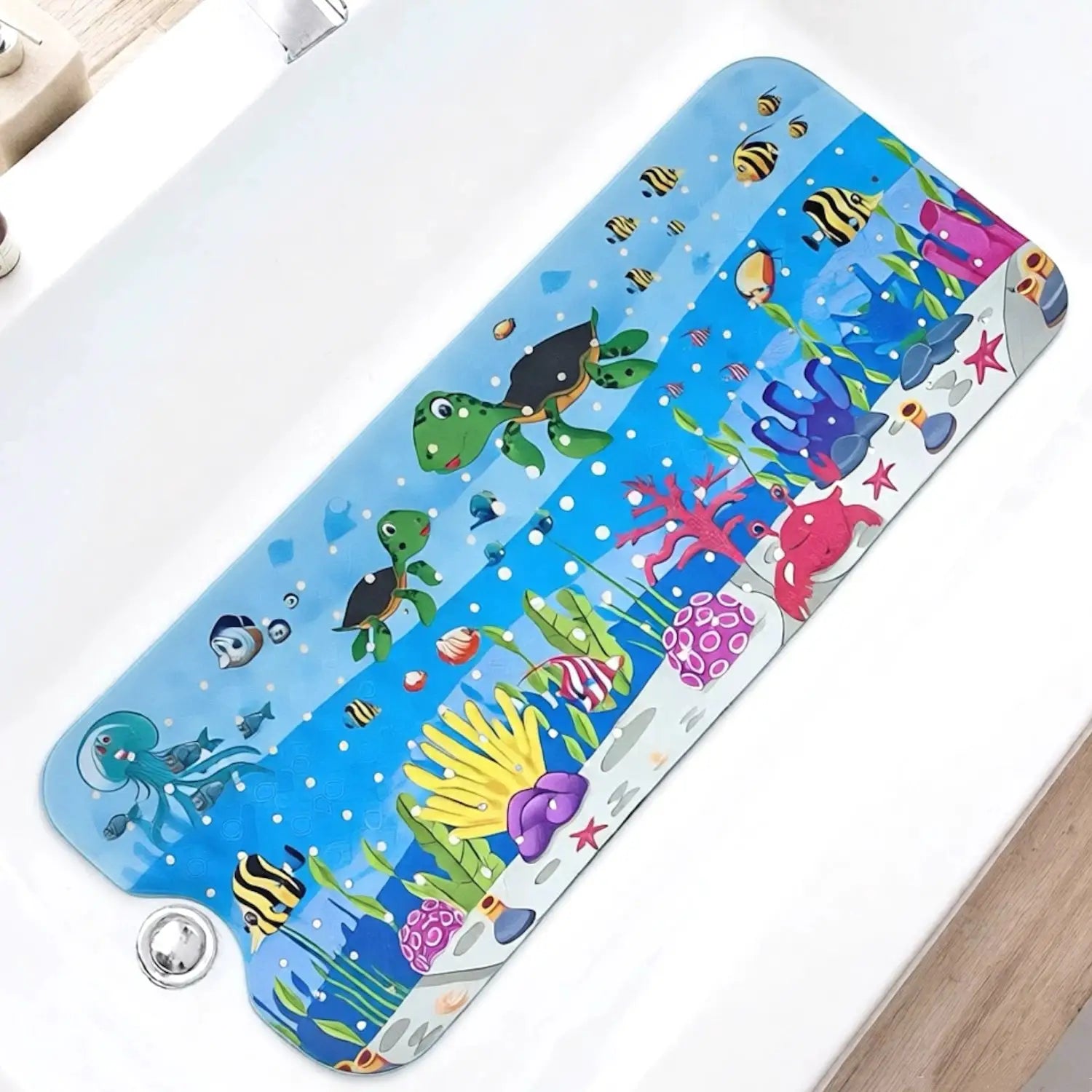 Simples Market cartoon underwater bathtub mat, extra-long 40x100cm, non-slip with suction cups and drain holes