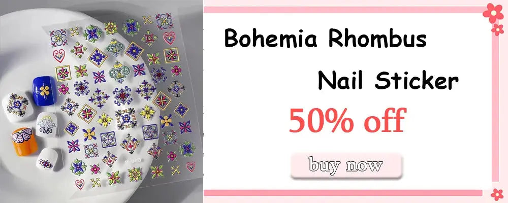 Bohemia Rhombus nail sticker sheet with colorful floral and geometric designs for manicure