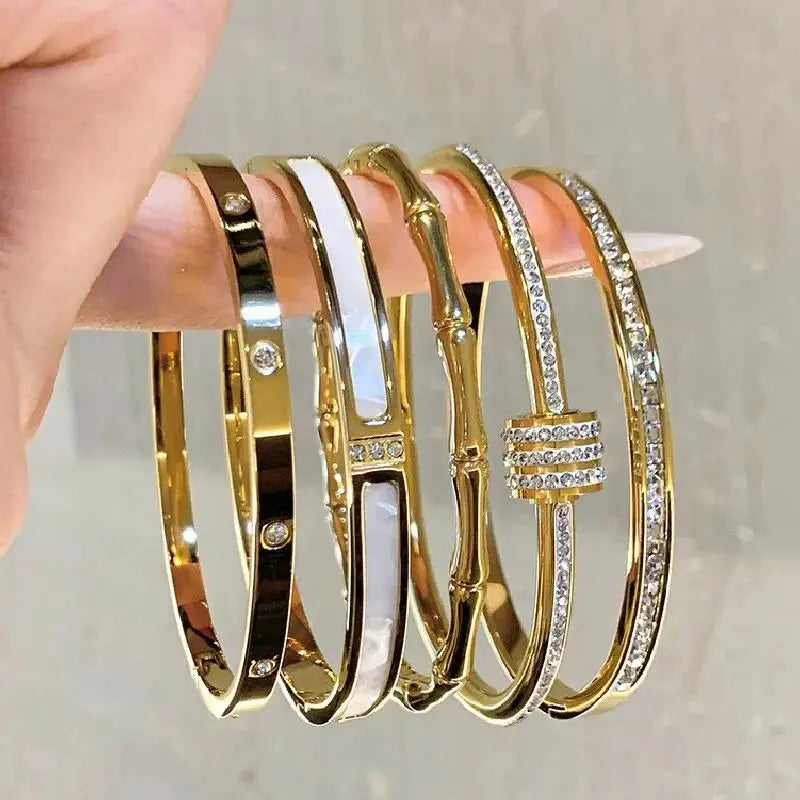Titanium Steel Bracelet Gold Plated With Zircon Inlaid Classic Simple Style For Womens Daily Wear