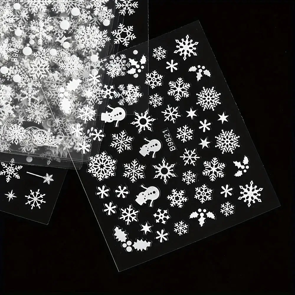 Nail art sticker sheets, 30pcs, white snowflakes, snowmen and holly decals by Simples Market