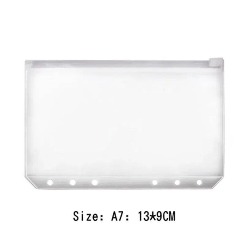 Clear PVC binder pouch A7 size with zipper, 6-hole binder pocket for notebooks and planners