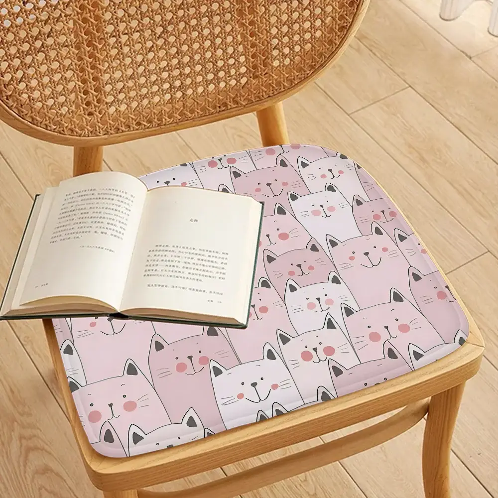 Pink cat-pattern chair cushion 45x45cm with soft breathable fabric for sofa and office chair