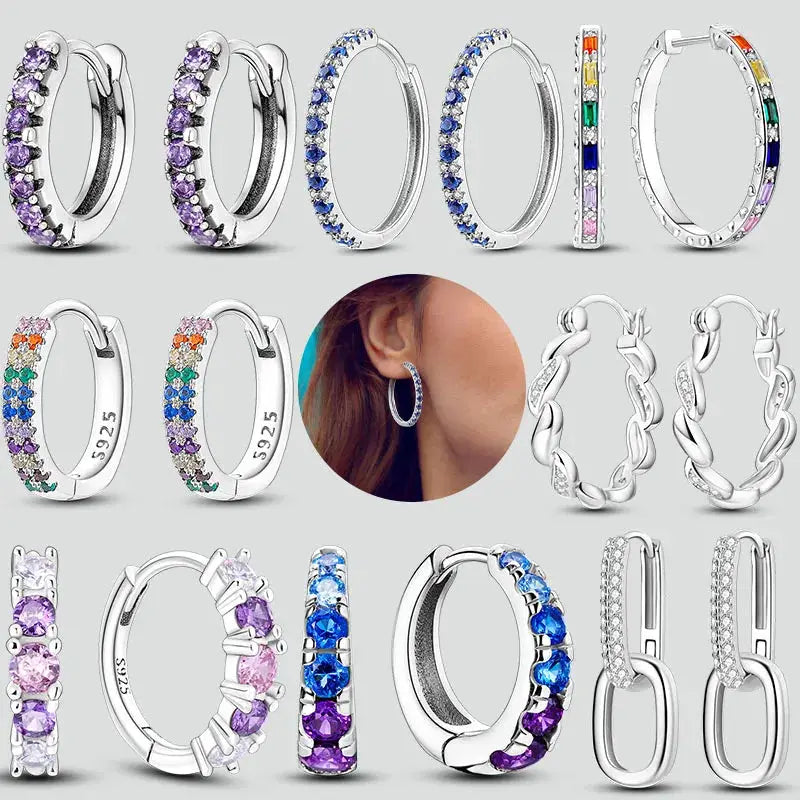 925 Sterling Silver Hoop Earrings Hypoallergenic Zirconia Hoops For Women Girls High Quality Fashion Jewelry
