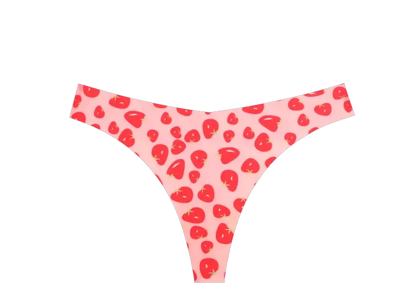Simples Market pink heart-print thong for women, seamless stretchy underwear.