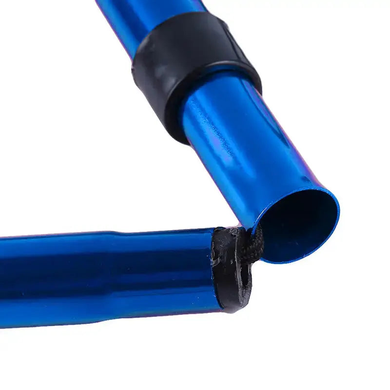 Telescopic blue aluminum hiking poles with black joints, folding trekking canes