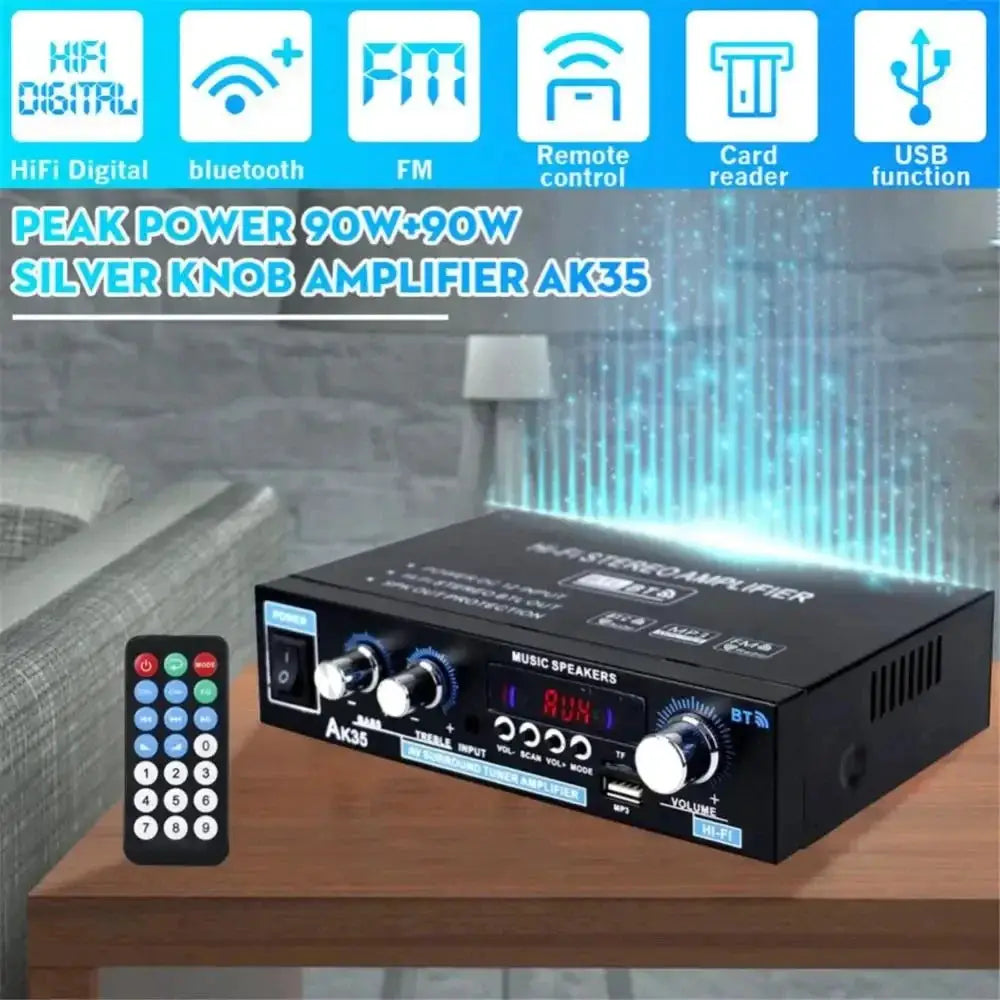 HiFi Digital AK35 Bluetooth Amplifier 2.0 Channel MP3 Sound AMP 110V 240V For Home And Car FM USB Remote Control