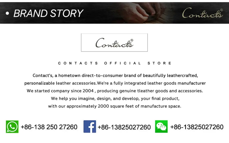 Contacts wallet brand-story header from Simples Market, featuring logo and official store details.