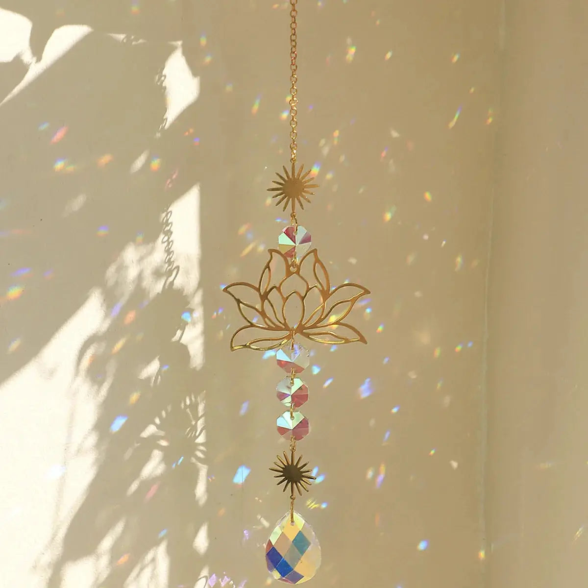 Golden Lotus AB Colorful Water Drop Suncatcher Pendant Crystal Decoration for Garden