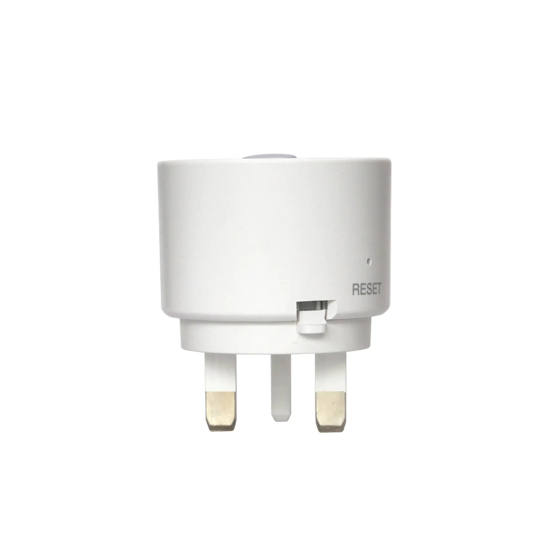 Gas leak detector module, white cylindrical housing with RESET label and three metal pins.
