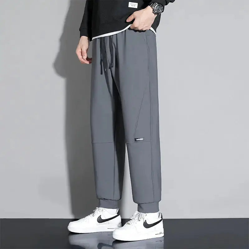 Simples Market 10XL men's gray casual jogger pants with elastic drawstring waist and cuffed hems