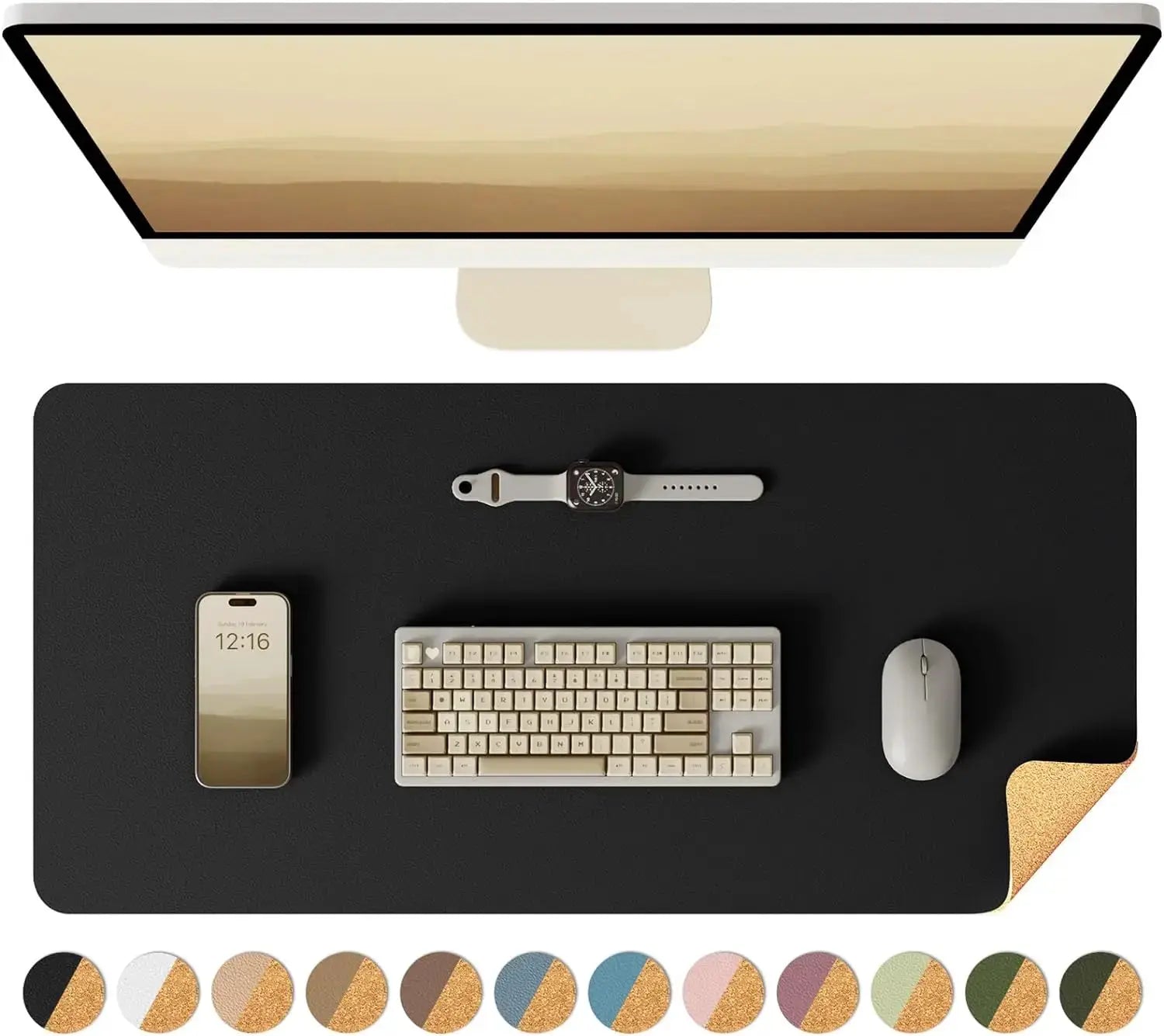 Double Sided Desk Pad Leather And Cork Desk Mat Waterproof Large Mouse Pad For Office And Home