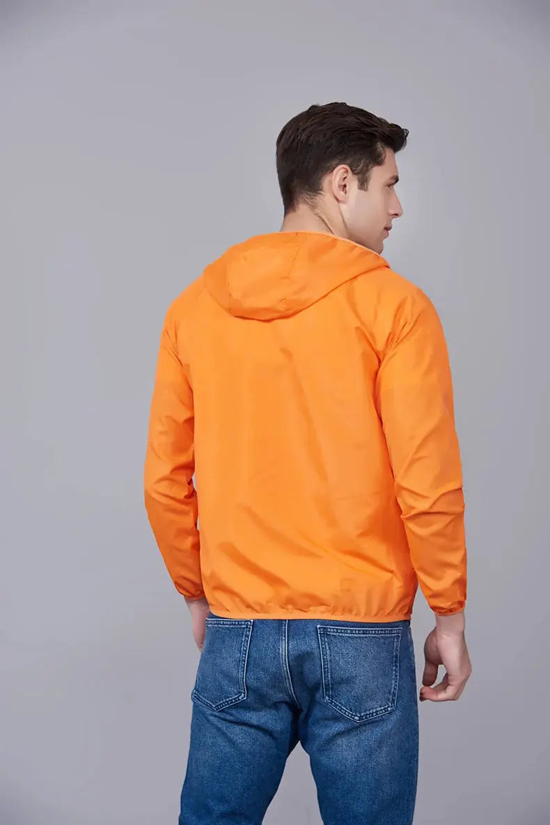 JNLN unisex hiking jacket hooded orange waterproof windbreaker