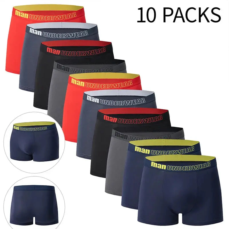 Men's boxer underwear 10-pack in assorted colors (navy, blue, gray, red, black) from Simples Market