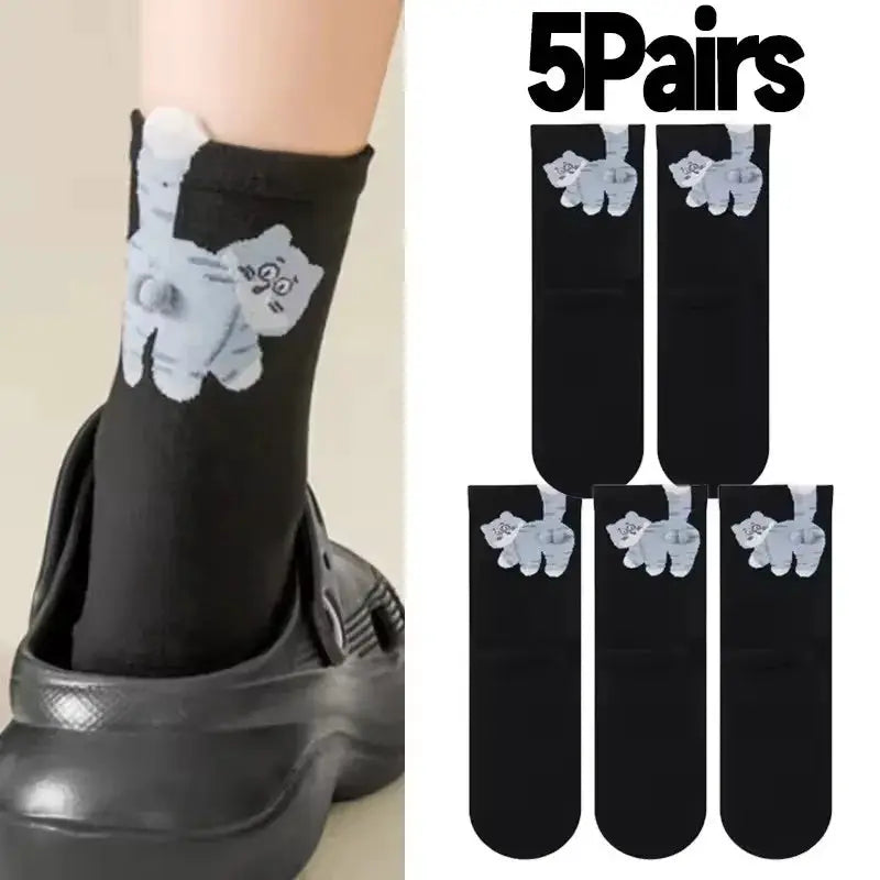 3D Cute Cat Socks Black And White Cotton Socks For Women And Girls Breathable Soft Kawaii Gift Sock Set