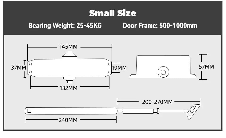 KAK hydraulic door closer with adjustable speed and mute soft-close, Simples Market, for 25–80 kg doors