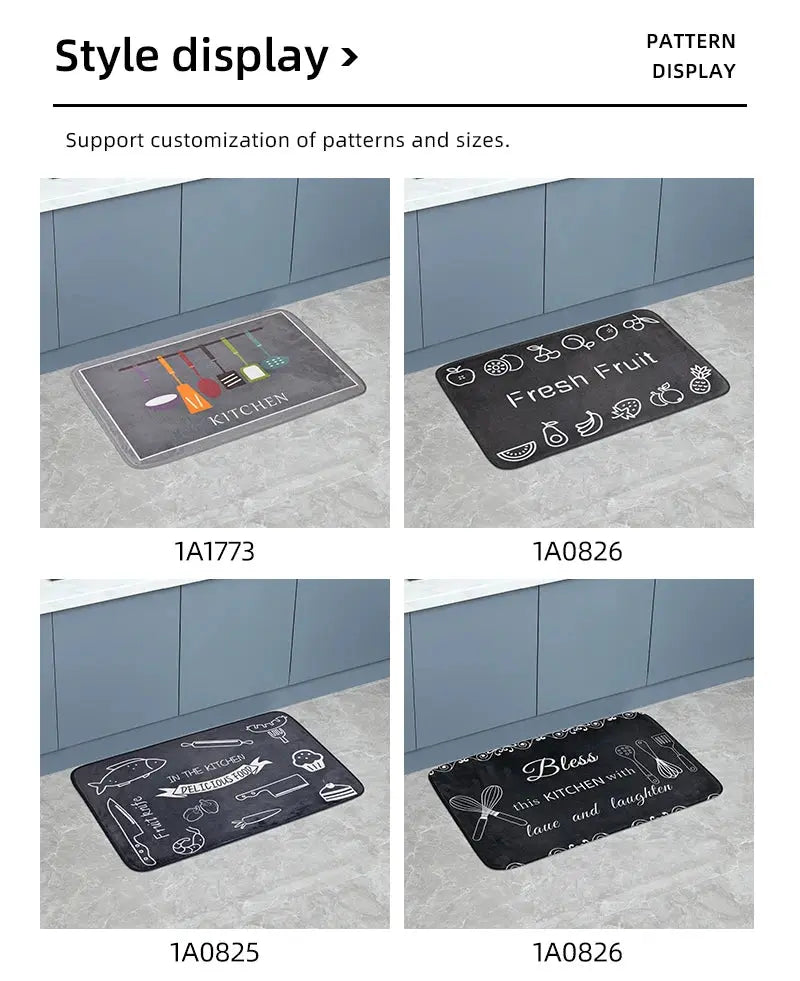 Simples Market four-piece set of sponge water-absorption mats; black kitchen/bathroom anti-skid mats.