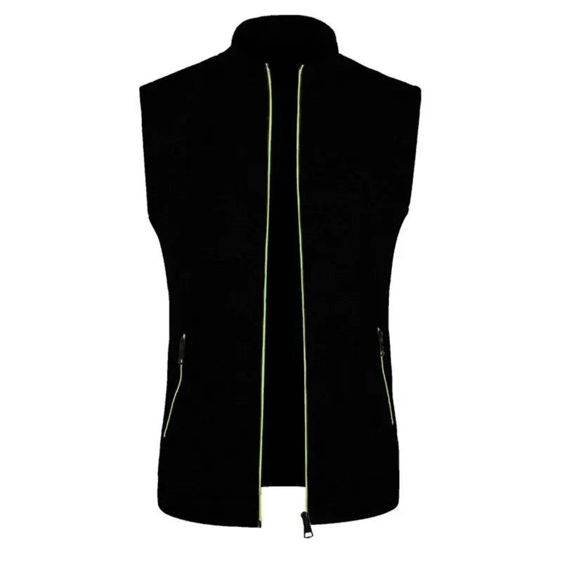 Simples Market men's sleeveless black vest with neon green front zippers and zip pockets