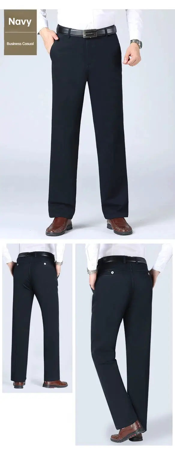 Men's navy office pants, 100% cotton, high waist, straight loose fit, Simples Market GOZBKF