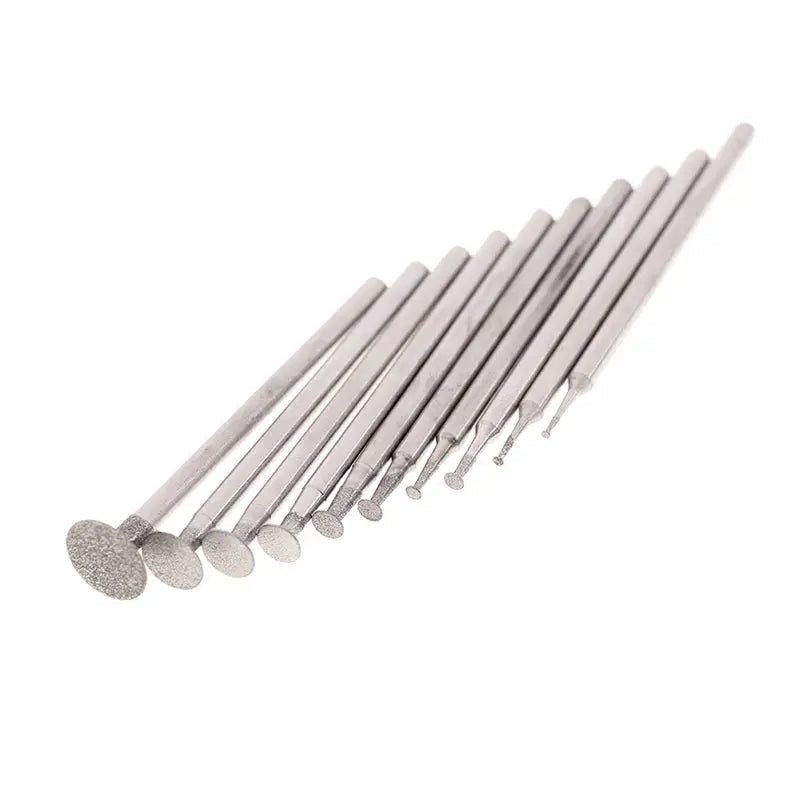 10 Pcs Ultra Thin T Head Diamond Grinding Bits 2.35mm Shank Mounted Points for Stone Jade Engraving Polishing Set
