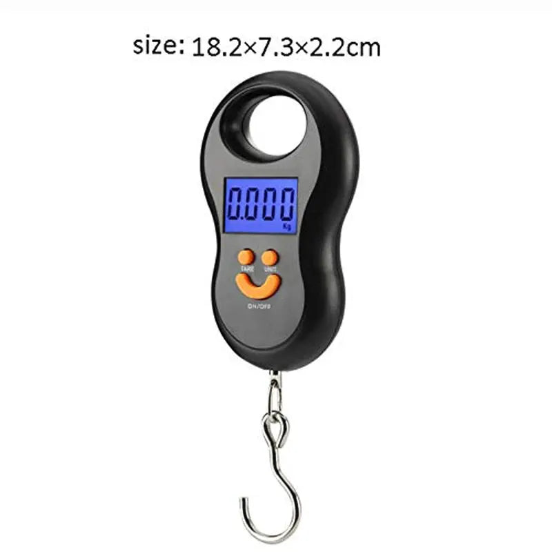 Black Electronic Hanging Scale 50Kg LCD Backlit Digital Scale For Fishing Luggage And Weights With 10g Accuracy