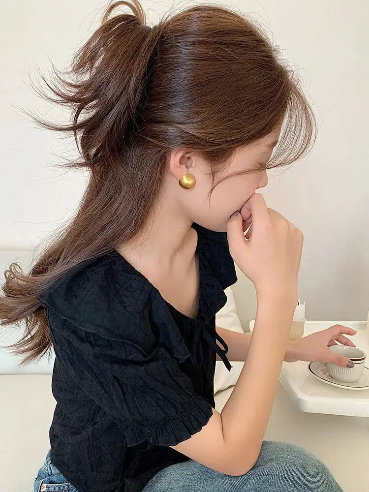 Gold brushed metal semicircle earrings for women, versatile fashion accessory