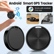 Android Smart GPS Tracker by Simples Market, two black circular keyfinders compatible with Android Find Hub