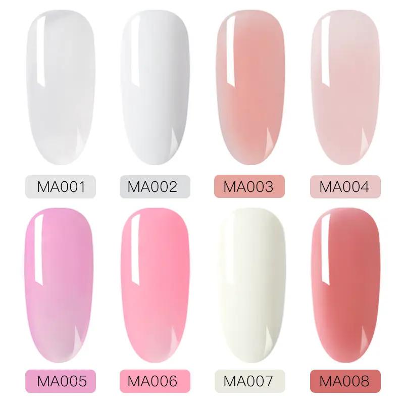 Meet Across extension gel polish set with 8 MA shades (MA001-MA008) in white-to-pink gradient for nails
