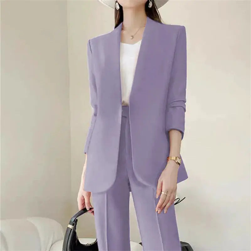 2-piece blazer and pants suit set for women in lavender, sleek commuter look