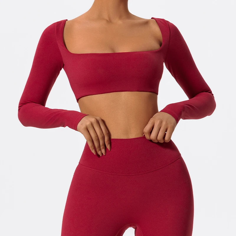 Hearuisavy Womens Quick Dry Square Neck Gym Top With Breathable Nylon Spandex For Dry Comfort