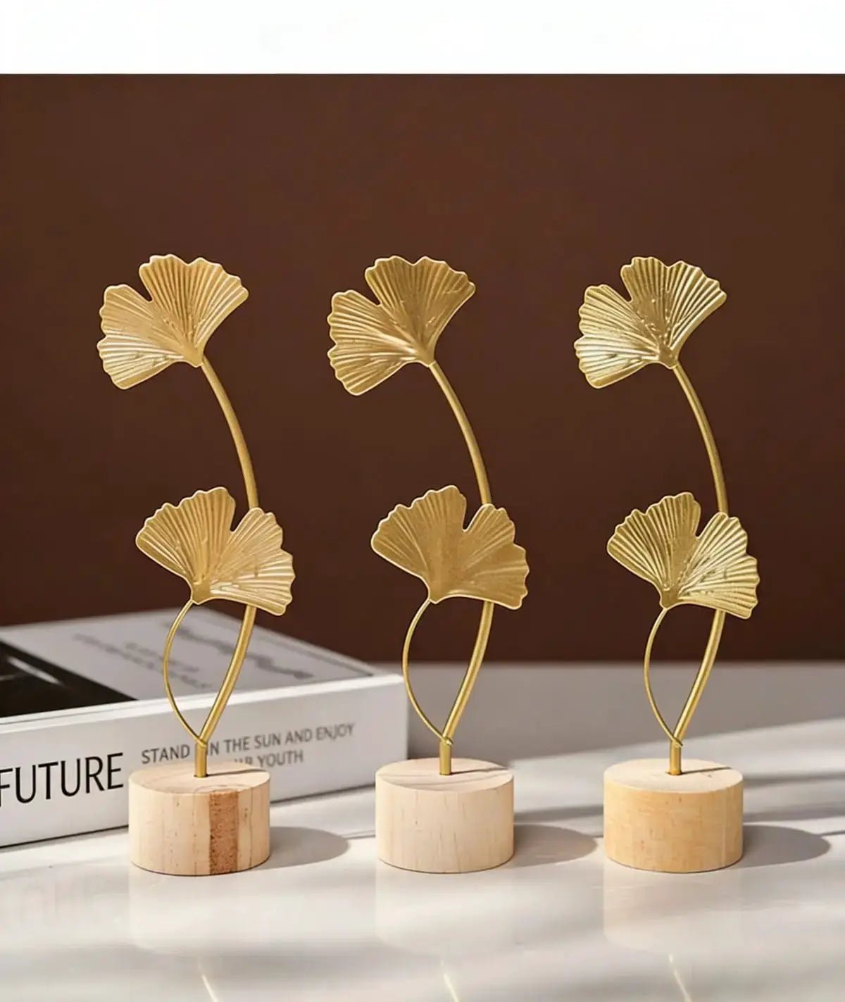 Nordic Style Iron Ginkgo Leaf Ornament 1 Piece Luxury Metal Home Decor for Living Room Foyer and Wine Cabinet - Simples Market