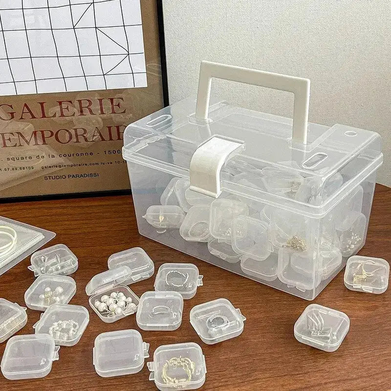 Mini Transparent Plastic Jewelry Storage Box With Flip Top Lid Square Portable Jewelry Organizer For Earrings Display