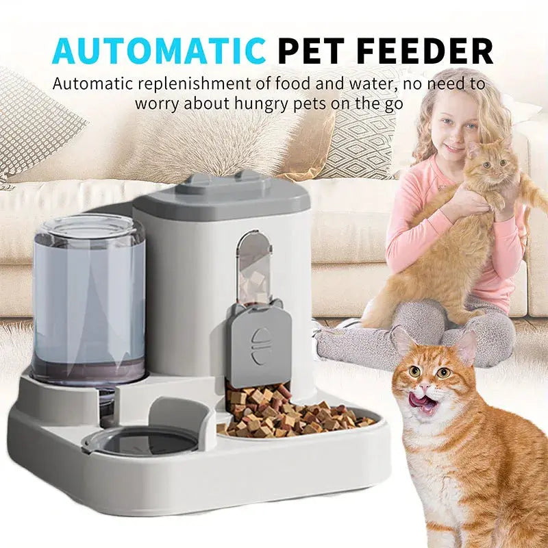 Cat And Dog Automatic Gravity Feeder With Spill Proof Design And Water Fountain Bowl Dual Function Dispenser