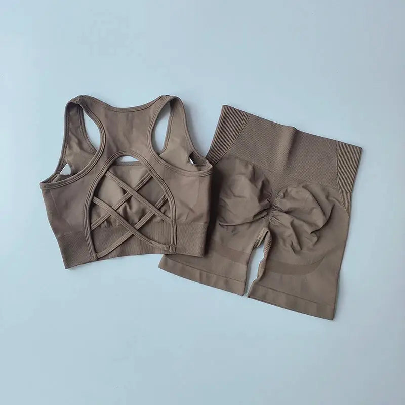 ZenFlex Seamless Yoga Set for Women Breathable Quick Dry Two Piece High Waist Bra and Shorts