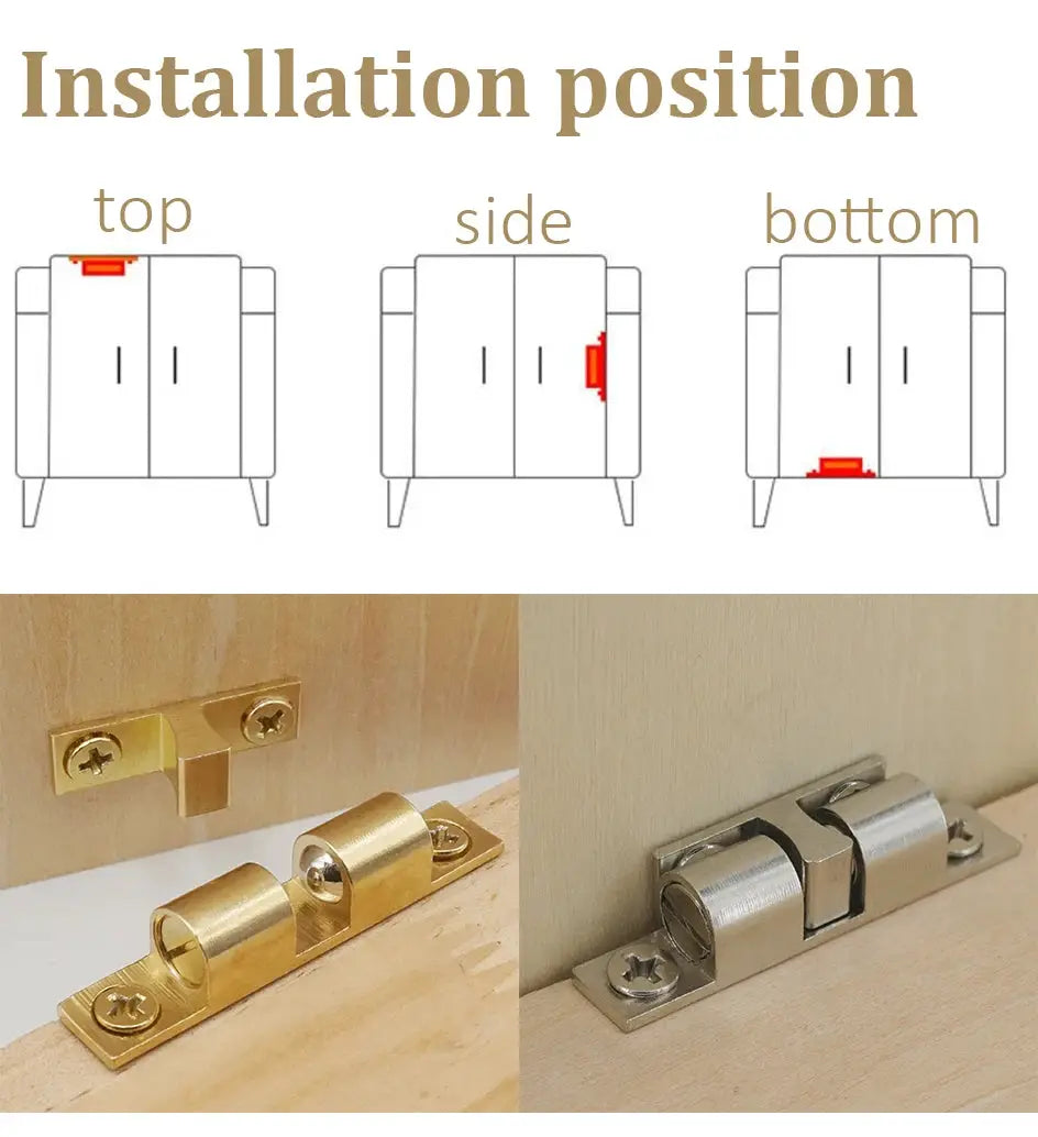 Cabinet Door Catch by Simples Market; solid brass adjustable spring ball latch with screws, 40–70mm, brass and silver finishes.
