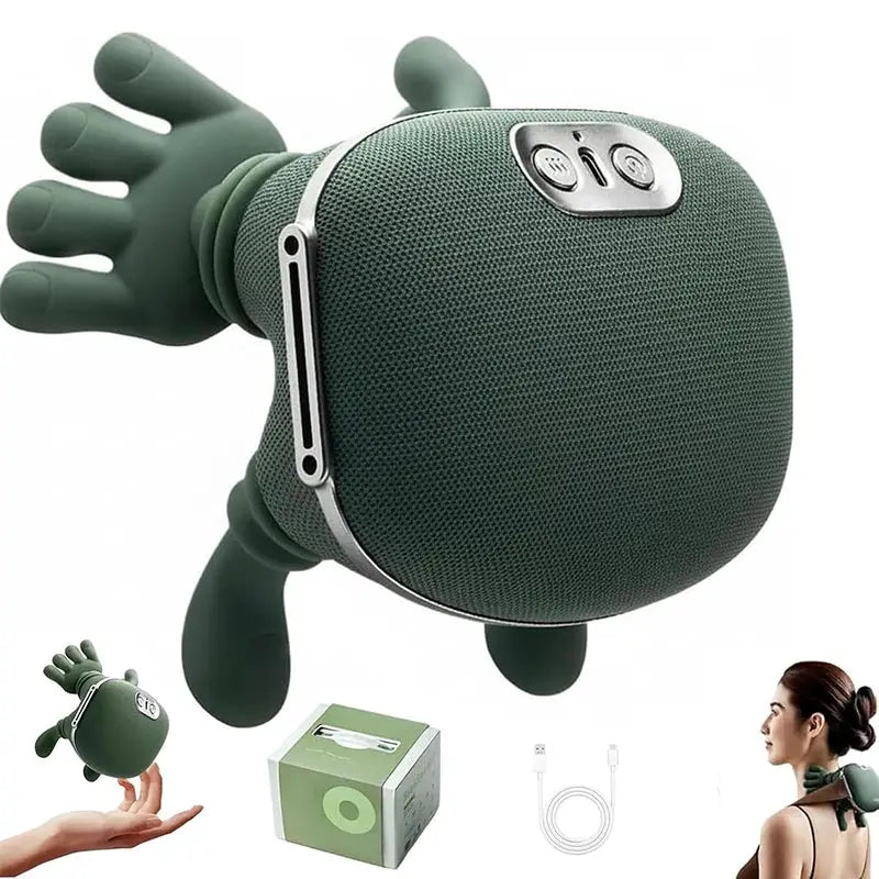 Neck and shoulder massager N7 kneading shawl by Simples Market, green fabric cover, control panel, USB cable