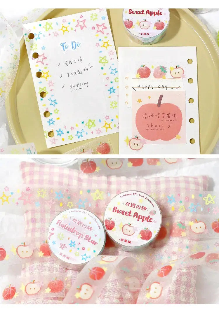 Decorative adhesive tape set by Simples Market; 2 pastel Apple-themed masking tapes for journaling and scrapbooking