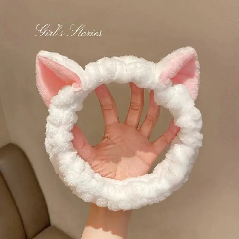 Cat Coral Plush Hairband With Bow For Makeup And Face Washing Soft Cute Headband For Hair Care