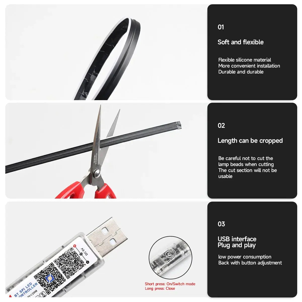Car LED ambient light kit by Simples Market; 110cm RGB flexible acrylic strip with USB and remote/app control