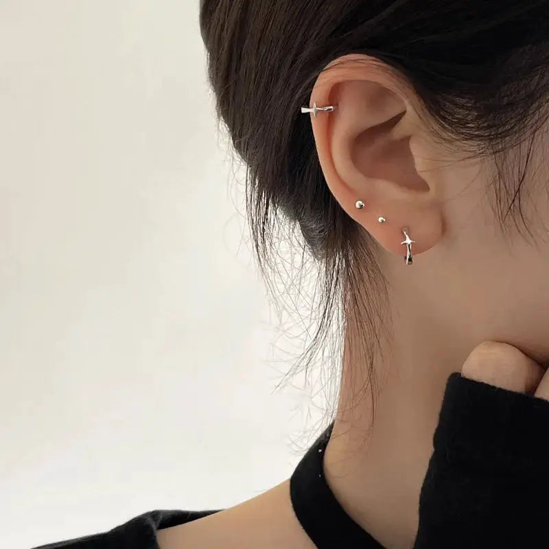 925 Sterling Silver Star Hoop Earrings For Women And Girls Trendy Original Hip Hop Style Jewelry Gift