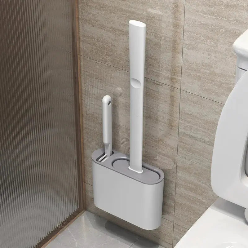 CleanNest Wall Hanging Toilet Brush With Holder Long Handle Silicone Brush Soft Bristles For Rim Cleaning