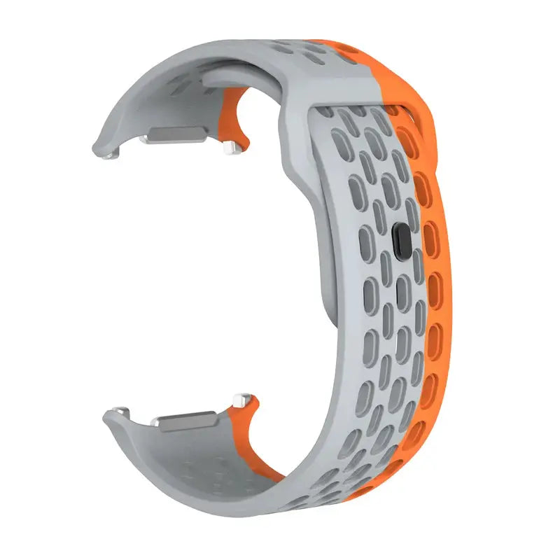 Marine Band silicone strap for Samsung Galaxy Watch Ultra2 47mm by Simples Market; grey with orange accents, perforated.