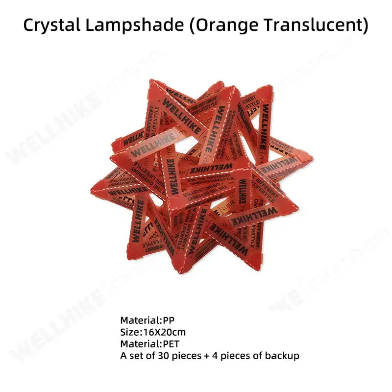 Crystal lampshade set, orange translucent star shapes for camping; 30 pcs + 4 backups, WELLHIKE
