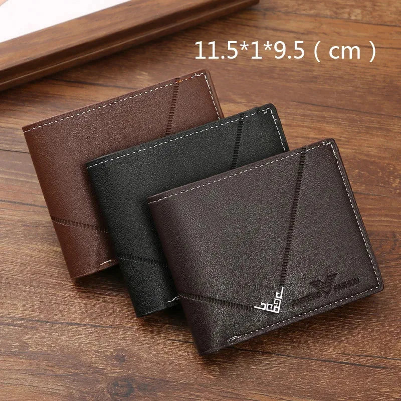 Simples Market slim leather men's RFID blocking bifold front-pocket wallets set of 3 in brown, black and dark brown