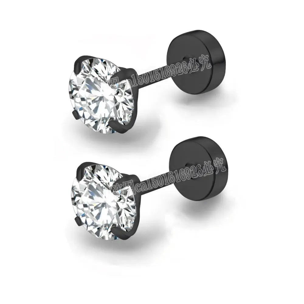 Stainless Steel Titanium Round Cubic Zirconia Stud Earrings for Women and Men with Screw Back Closure Silver