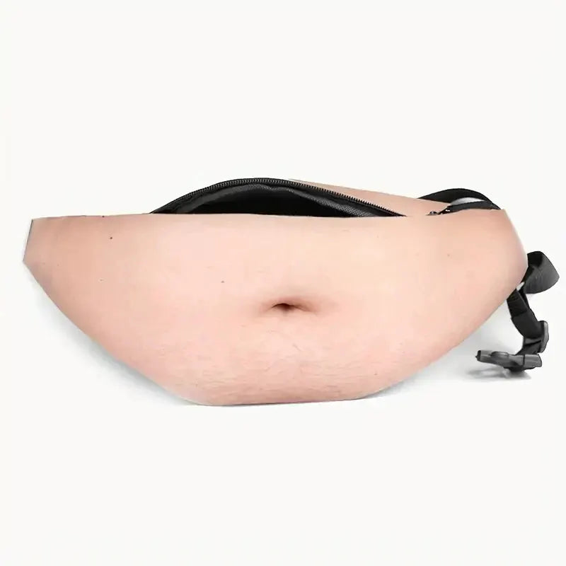 Funny belly-shaped fanny pack in flesh color with zipper and adjustable strap