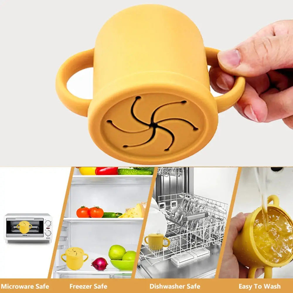 Silicone Baby Straw Cup With Handles And Lids Cute Training Sippy Cup For Toddlers Reusable Feeding Snack Cup