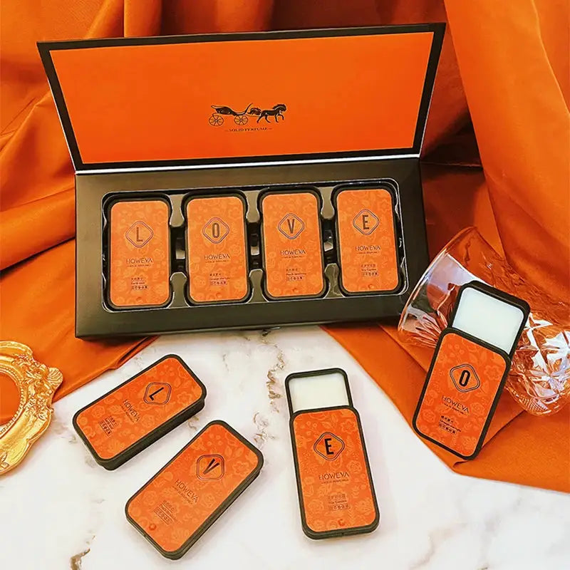 4 Piece Solid Perfume Set Floral and Fruity Scents Long Lasting Light Portable Gift Idea