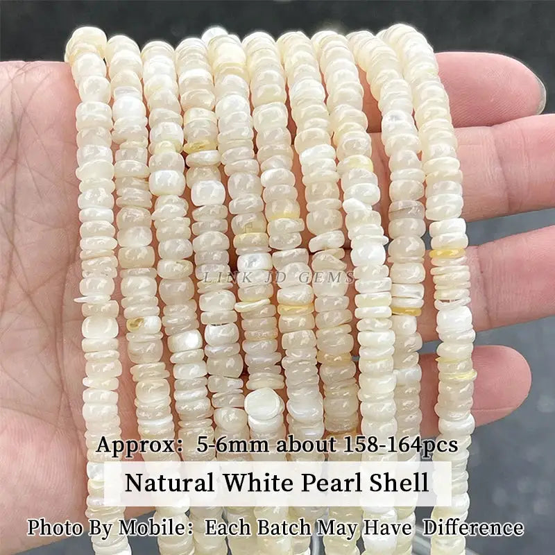 Natural White Pearl Shell beads, irregular disk shapes, 5–6mm, about 158–164 pcs, Simples Market