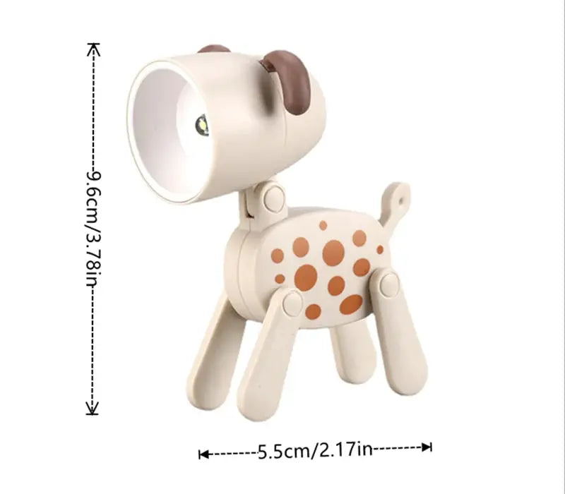 Mini LED dog-shaped night light, cream body with brown ears; folding desk lamp for kids' bedrooms and bedside decor.